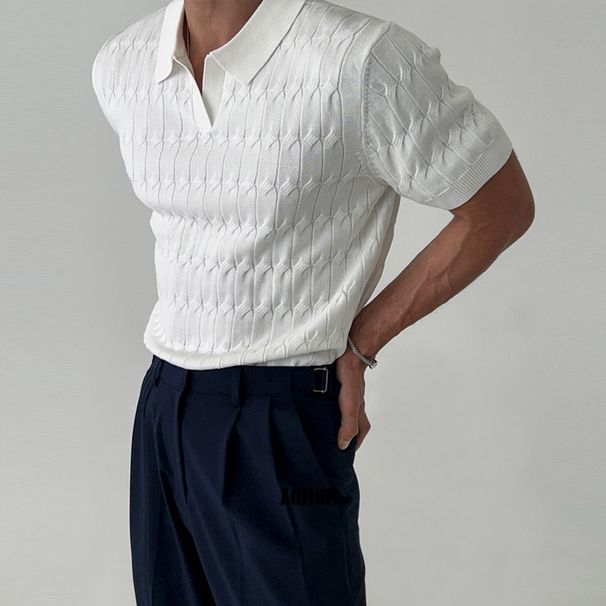 Men's Clothing Knitted Polo Shirt Short Sleeve Casual Half Sleeve Lapel T Shirt Fashion Slim Fit Top_viptrois.com