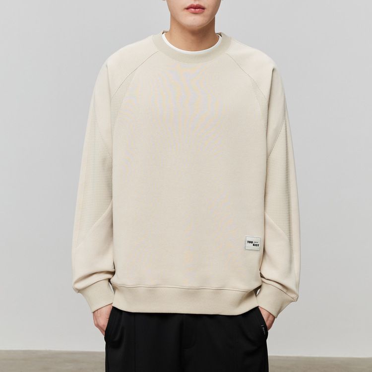 Round Neck Textured Patchwork Long Sleeved Sweatshirt For Men In The Spring Autumn Of , Featuring Slightly Loose Fit_viptrois.com