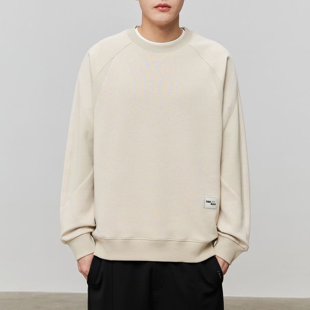 Round Neck Textured Patchwork Long Sleeved Sweatshirt For Men In The Spring Autumn Of , Featuring Slightly Loose Fit_viptrois.com