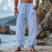 Men's Clothing Cotton And Linen Casual Trousers Solid Color Drawstring Elastic Waist Daily Leisure Breathable_viptrois.com