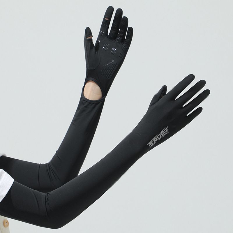 Summer long ice silk sunscreen gloves women's summer anti-ultraviolet sleeves outdoor travel nylon flip cool feeling ice sleeves_viptrois.com