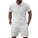 Summer New Men's Jacquard Solid Color Casual Lapel Button Polo Shirt Short Sleeve Shorts Suit_viptrois.com