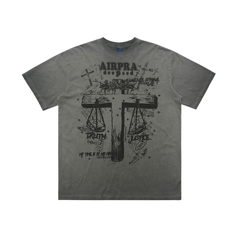 Men's Clothing brand reverse fried edge print pure cotton short sleeved T shirt men and women bottoming tops autumn and winter_viptrois.com