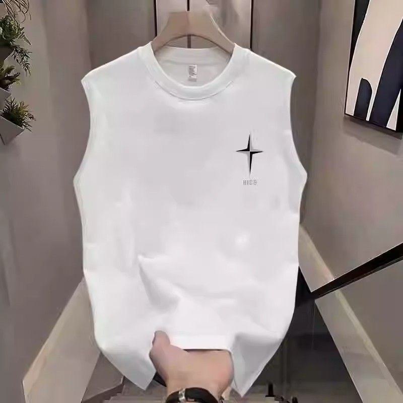 Men's Clothing Sports Vest Men's Summer Loose Outer Wear Sleeveless T Shirt Boys Casual Wide Shoulder Waistcoat Top_viptrois.com