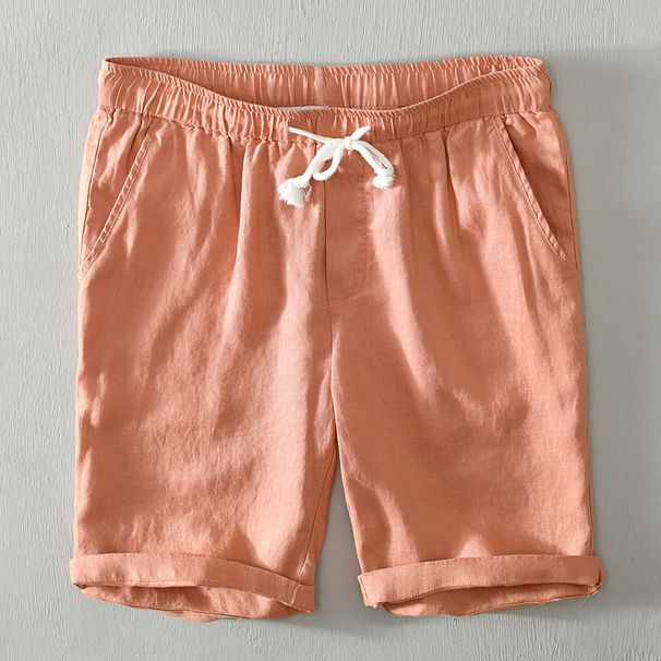 Men's Clothing Straight Drawstring Shorts Men's Solid Color Casual Pants Linen Large Size Breathable Loose Beach Pants_viptrois.com