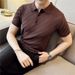 Men's Summer New Arrival Short Sleeve Polo Shirt Thin Ice Silk Collared Plaid Stretch Cotton T-Shirt_viptrois.com