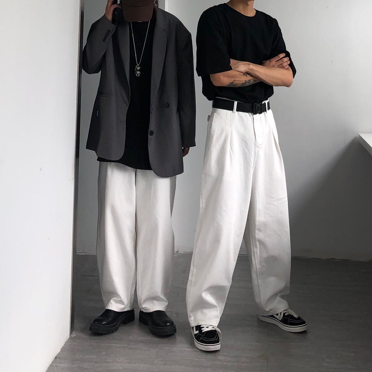 Men's Clothing Oversize High Waist Loose Ins Retro Lazy Casual Wide Leg Denim Mopping Trousers For Men And Women_viptrois.com