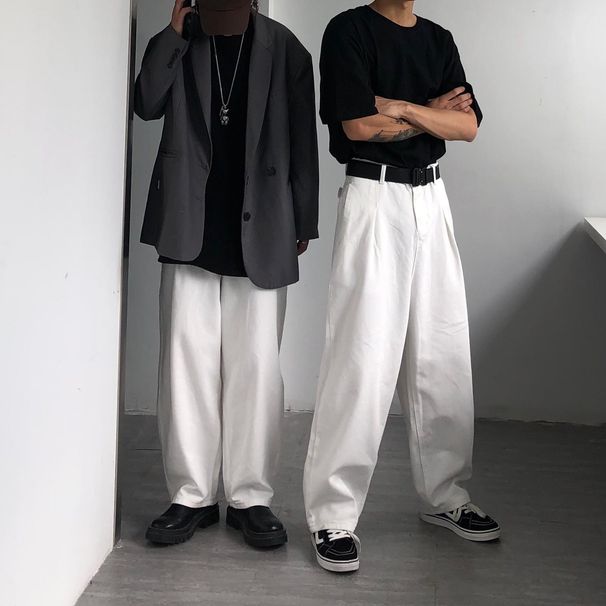 Men's Clothing Oversize High Waist Loose Ins Retro Lazy Casual Wide Leg Denim Mopping Trousers For Men And Women_viptrois.com