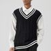 Hanmei Men's Winter New Pullover V-Neck Cable Knit Sleeveless Top Vest Sweater F3328_viptrois.com