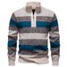 "Men's Stand Collar Half-Zip Knit Sweater – Plush Fleece-Lined Winter Pullover With Sporty Badge Detail (Navy/Green/Beige, M-3XL)"_viptrois.com