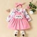 Babies' clothes autumn and winter infants and young children cartoon fox love print long-sleeved romper bow strap dress suit_viptrois.com
