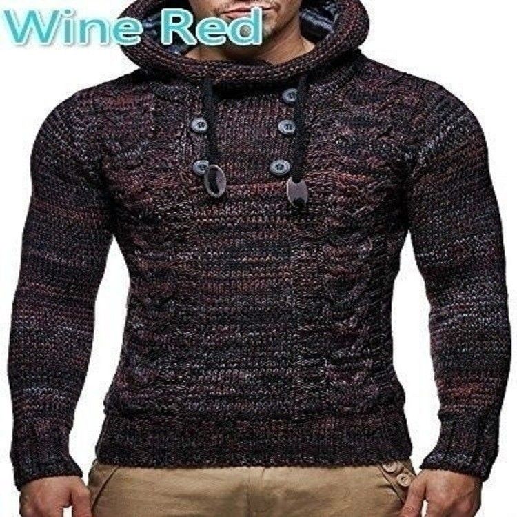 Men's High-Neck Hooded Sweater – Winter Knit Pullover With Cable Twist Design (S-XXXL, 5 Colors) | Streetwear-Inspired Thick Knit Top_viptrois.com