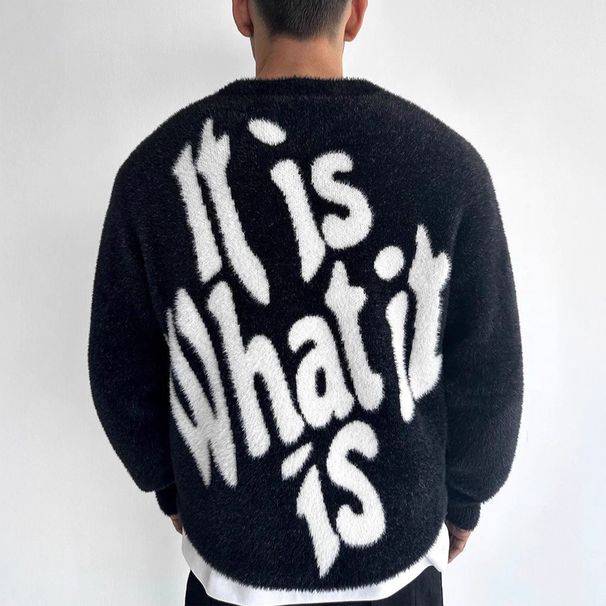 Streetwear Hip Hop Dark Jacquard Sweater - Unisex Oversized Knit Pullover With Letter Print For Urban Fashion Lovers_viptrois.com