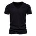 Boy Summer Cross-Border New Solid Color Slub V-Neck Short Sleeve T-Shirt Pure Cotton Hot Sale European And American Foreign_viptrois.com