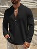 Monochrome Man- Summer European And American Cross-Border Casual Loose Trendy Stand Collar Linen Short Sleeve Solid Color Shirt Plus_viptrois.com