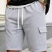 Men's Clothing Men's Trendy Versatile Solid Color Elastic Waist Pants With Large Pockets Outdoor Workwear Style Five-Point_viptrois.com