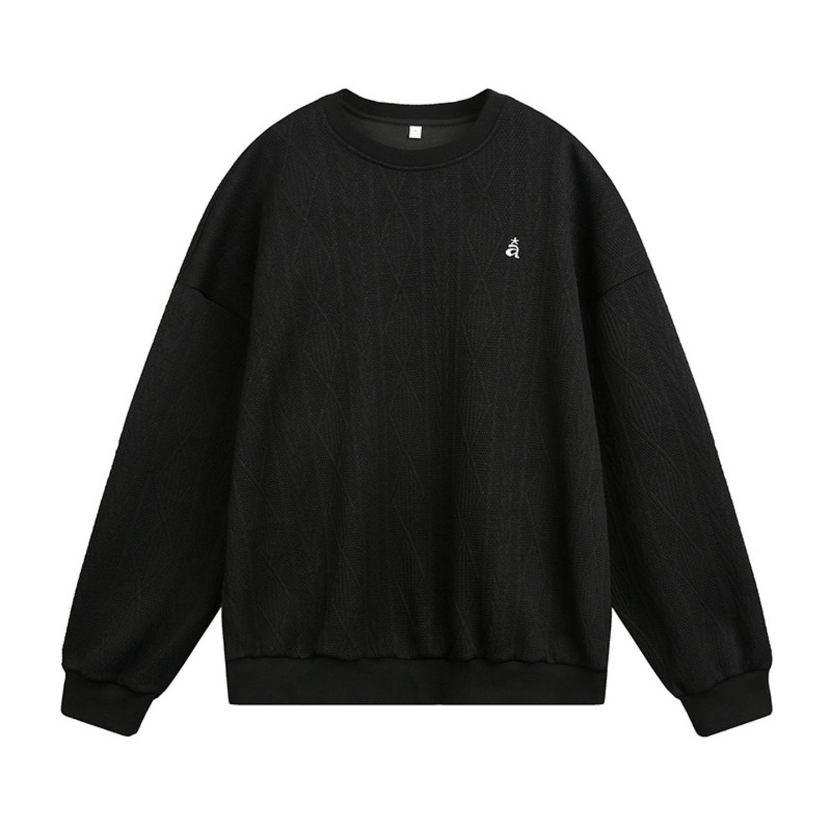 Men's Vintage Jacquard Textured Oversized Round Neck Sweatshirt – Heavyweight Embroidery Pullover With Contrast Stitching_viptrois.com