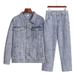 Men's Clothing Old Retro Washed Denim Suit Loose Jacket Coat Casual Two Piece Suit Trendy_viptrois.com