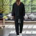 European And American Autumn Casual Men's Textured Solid Color V Neck Pullover Short Sleeved Drawstring Pocket Trousers Suit_viptrois.com