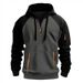 Men's Color-Block Zip-Up Hoodie - Oversized Casual Pullover With Contrast Sleeves & Pocket Details_viptrois.com