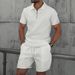Men's Clothing New Waffle Zipper Solid Color Lapel Short Sleeved T Shirt Shorts Casual Suit_viptrois.com