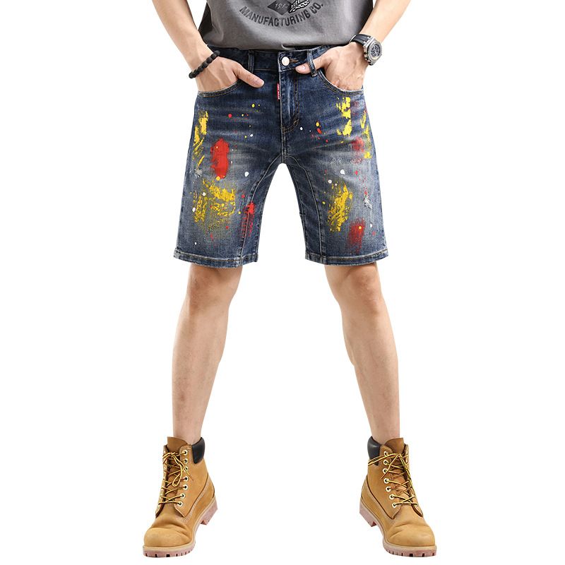 Men's clothing in stock 2024 ashion brand jeans straight men's slim trousers trendy youth Denim Shorts_viptrois.com