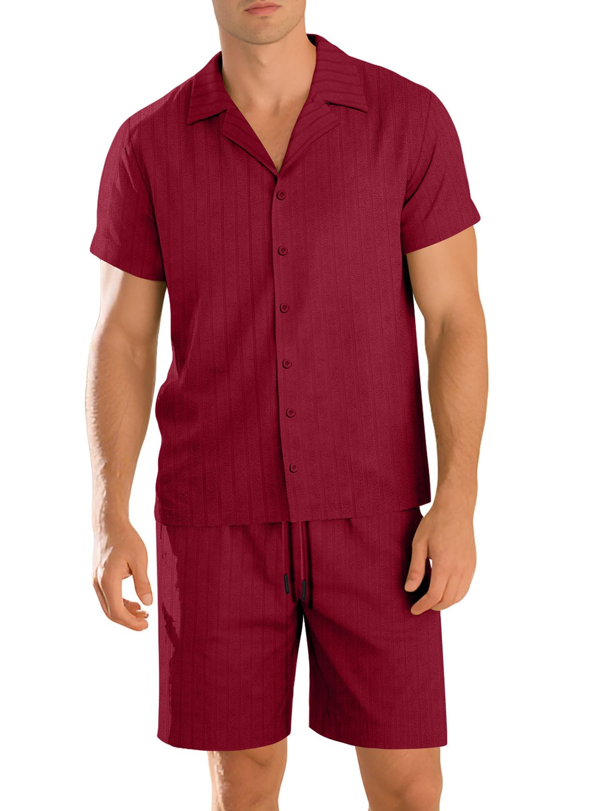 Men's Casual Button-Up Shirt & Beach Shorts Set – Breathable Summer Outfit (S-XXXL, 6 Colors) | Office-to-Vacation Style_viptrois.com