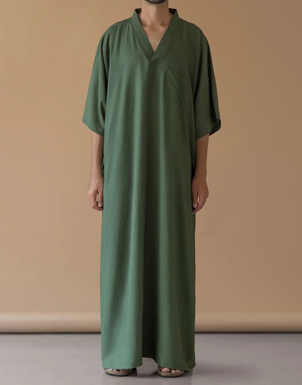 Men's Clothing Muslim Robe Men's V Neck Short Sleeved Pocket Pajamas Thobe_viptrois.com
