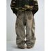 Men's Clothing High Street Retro Washed Tie Dyed Distressed Jeans For Men And Women Autumn High Waist Straight Wide Leg Mopping Trousers_viptrois.com