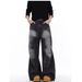 Men's Clothing Retro Distressed Lightning Crack Flared Jeans Color Matching Cleanfit Loose Casual Wide Leg Flared Trousers_viptrois.com