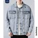 LKTM Men's Black Denim Jacket Vintage Washed Oversized Workwear Style Versatile Layering Unisex Streetwear Coat_viptrois.com
