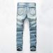 Men's Clothing New Denim Slightly Elastic Knee Ripped Jeans Trendy Street_viptrois.com