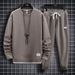 Men's Waffle-Knit Lounge Set – Long-Sleeve Crewneck & Jogger Pants (8 Colors, 7 Sizes) Breathable Cotton-Blend Two-Piece Outfit_viptrois.com
