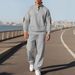Men's Casual Knitted Tracksuit Set – Ribbed Jacquard Long Sleeve Polo Top With Stand Collar And Drawstring Pants, Fashion Sportswear Outfit_viptrois.com
