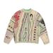 Vintage Contrast Ethnic Style Portrait Knitted Round Neck Pullover Sweater Jacquard Large Size_viptrois.com