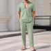Men's Clothing New Men's Commuter Suit Solid Color Casual Shirt Short Sleeved Trousers Men's Outing Trend_viptrois.com