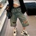 Men's Clothing Men's And Women's Spring And Summer New Ripped Shorts Men And Women's Same Style Hand Painted Graffiti Hole Seven Point Jeans_viptrois.com