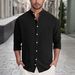 Hot Selling Men's Casual Tops Versatile Stand Up Collar Pocket Solid Color Fashion Men's Long Sleeved Shirt_viptrois.com