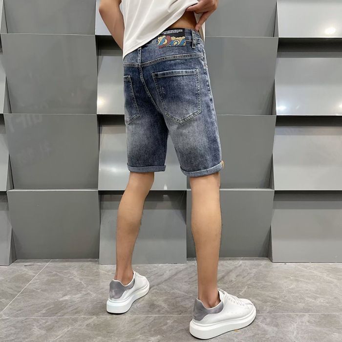 Men's Thin Light Blue Jeans Shorts High-End Jeans Men's Loose Straight Pants _viptrois.com