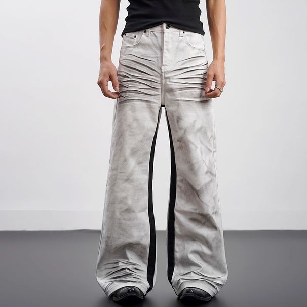 Men's Clothing High Street Style Distressed Denim Jeans Wide Leg Floor Length Slightly Flared Slimming Clean Fit Trendy Niche Design For Men And Women_viptrois.com