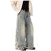 Men's Clothing Retro Washed Old Wide Leg Jeans Men And Women Street Loose Straight Design Pants_viptrois.com