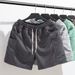 Men's Clothing Short Casual Workout Shorts - Knee-Length Gym Running Jogger Shorts Pockets, Breathable Polyester, Loose Fit (Grey/Black/Green)_viptrois.com