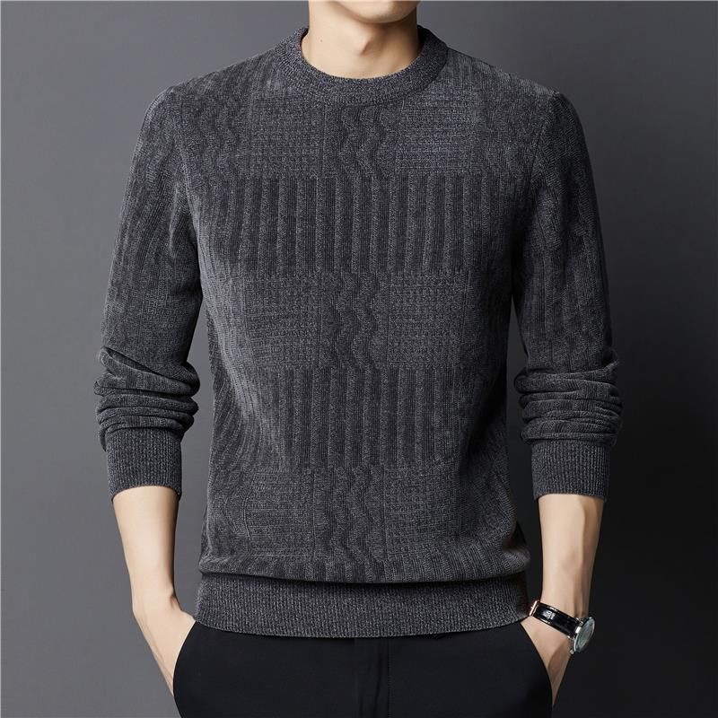Men's Plush Velvet Chenille Sweater – Winter Thermal Knit Pullover With Luxurious Texture, Soft Fleece-Lined Interior_viptrois.com