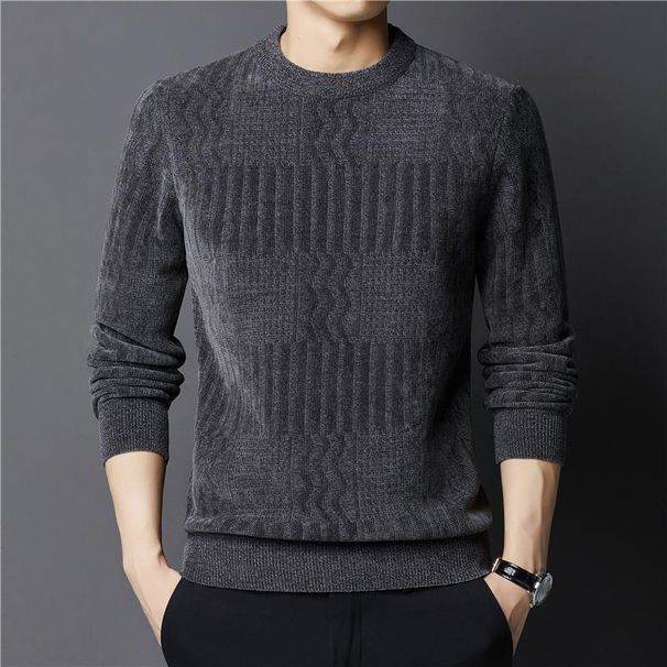 Men's Plush Velvet Chenille Sweater – Winter Thermal Knit Pullover With Luxurious Texture, Soft Fleece-Lined Interior_viptrois.com