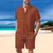 Men's Clothing Summer European And American Cross Border Men's Clothing Multi Pocket Workwear Short Sleeved T Shirt Shorts Casual Suit_viptrois.com