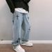 Men's Clothing Jeans High Street Cross Patch Embroidery Loose Straight Wide Leg Cow Long Pants_viptrois.com