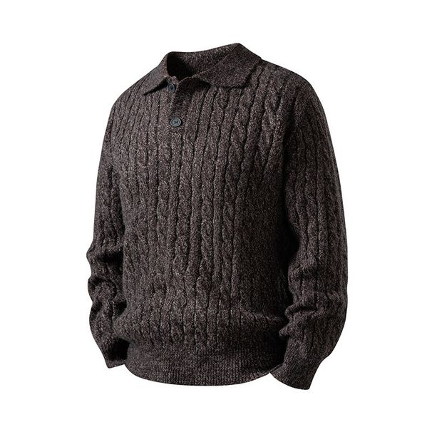 Premium Classic Knit Polo Shirt For Men - Cable Stitch Business Casual Sweater - White Grey, Black Grey, Burgundy, Coffee_viptrois.com