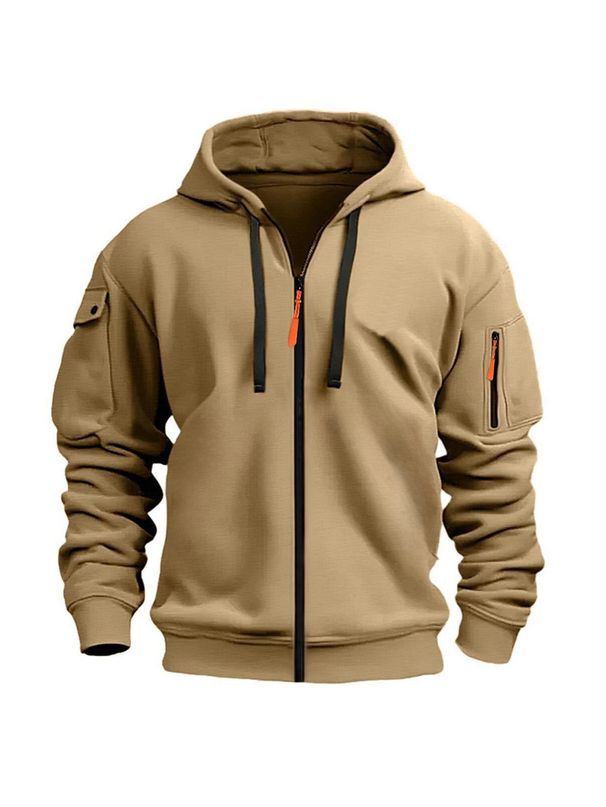 Men’S Zip-Up Hoodie With Multi-Pockets & Embroidered Badge – Streetwear Pullover For Casual & Hip-Hop Style_viptrois.com