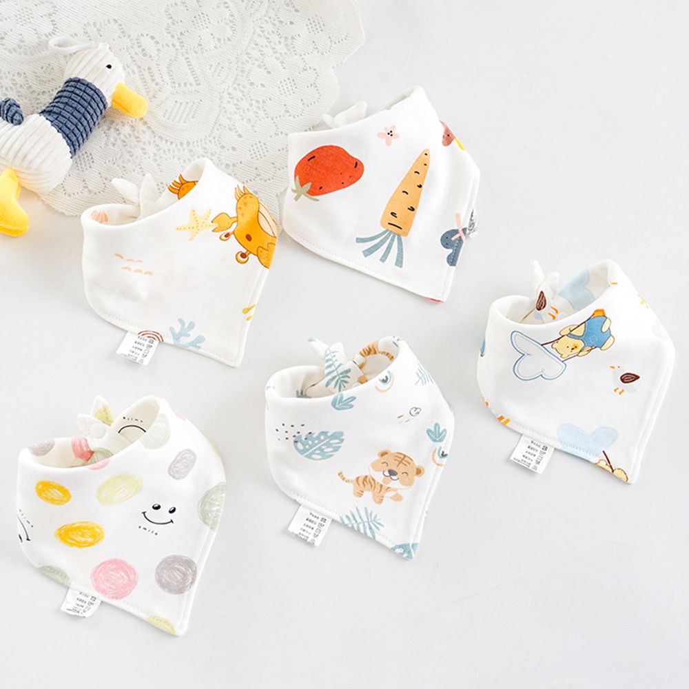 5pcs/lot Baby Bibs Triangle Double Cotton Bibs Cartoon Print Saliva Towel Baby Boys Girls Feeding Apron Cotton Bandana Bibs_viptrois.com