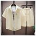 Men's Clothing Summer Solid Color Ice Silk Suit Thin Sports Casual Two Piece Suit Summer Handsome Short Sleeved Shirt_viptrois.com